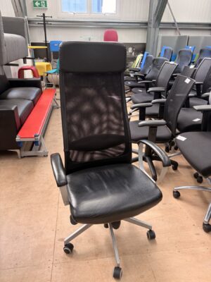 High back mesh swivel chair/leather seat